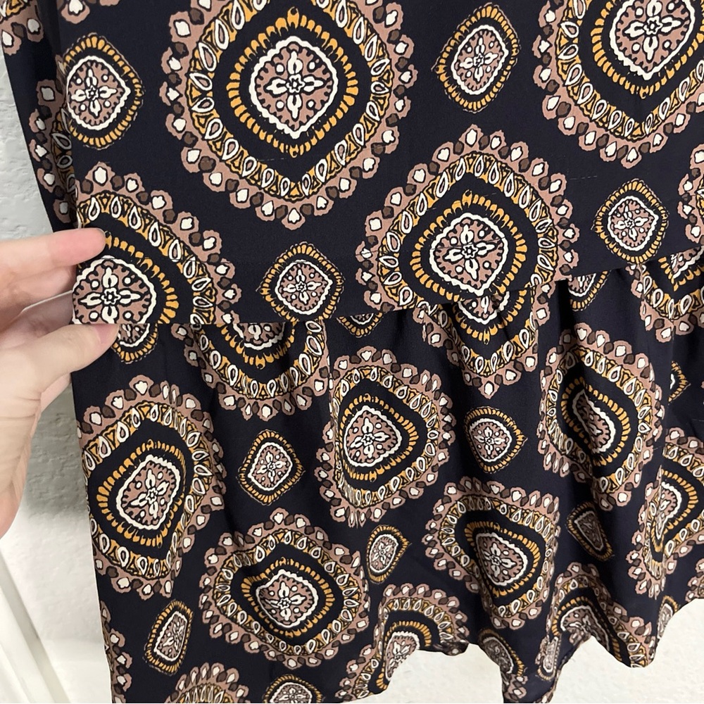 Loft Navy Blue Dress Geometric Medallion Long Sleeve Drop Waist Bohemian Sz S - Picture 9 of 14